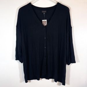 J Jill Wearever Collection Black Button Front V Neck Cardigan Size XL